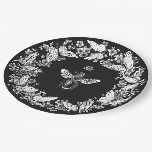 Moderner Vintager Kronenschmetterling Pappteller (Schrägansicht)