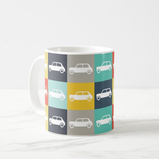 Moderner Vintager Mini-Cooper Kaffeetasse (Vorderseite Links)