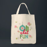 moderner Vintager Retro-Weihnachtsbegriff Tragetasche<br><div class="desc">moderne Vintage Retro Weihnachtstypografie Phrase oh,  was Spaß</div>