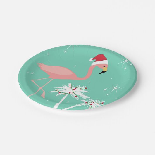 MODERNER VINTAGER RETRO WEIHNACHTSflamingo Pappteller (Schrägansicht)