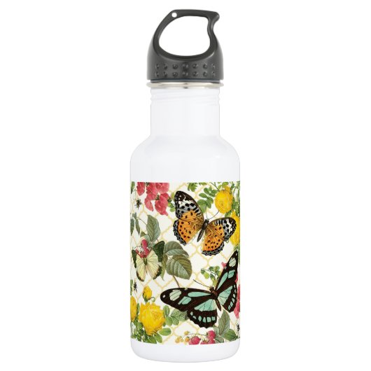 moderner Vintager Schmetterlingsgarten Trinkflasche (Vorderseite)
