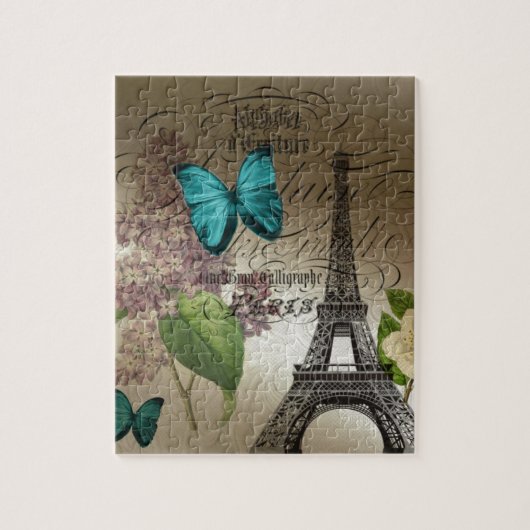moderner Vintager Turm Paris Eiffel der lila Puzzle (Vertikal)