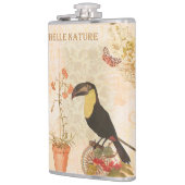 Moderner Vintager Vogel Rosa Blume Butterfly Flachmann (Links)