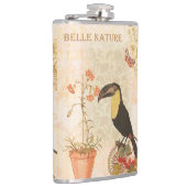 Moderner Vintager Vogel Rosa Blume Butterfly Flachmann (Rechts)