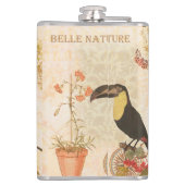 Moderner Vintager Vogel Rosa Blume Butterfly Flachmann (Rückseite)