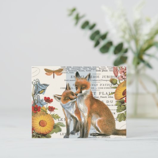 Moderner Vintager Waldfuchs Postkarte (Stehend Vorderseite)