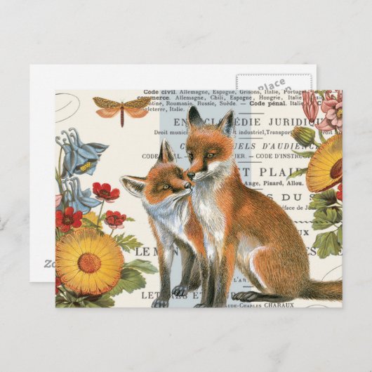 Moderner Vintager Waldfuchs Postkarte (Vorne/Hinten)