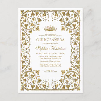 Moderner Vintager Weißgoldrahmen Tiara Quinceanera Einladungspostkarte