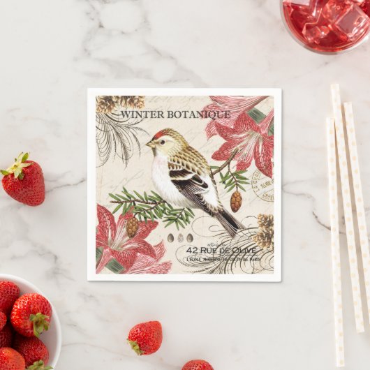 moderner Vintager Wintervogel Serviette (Beispiel)