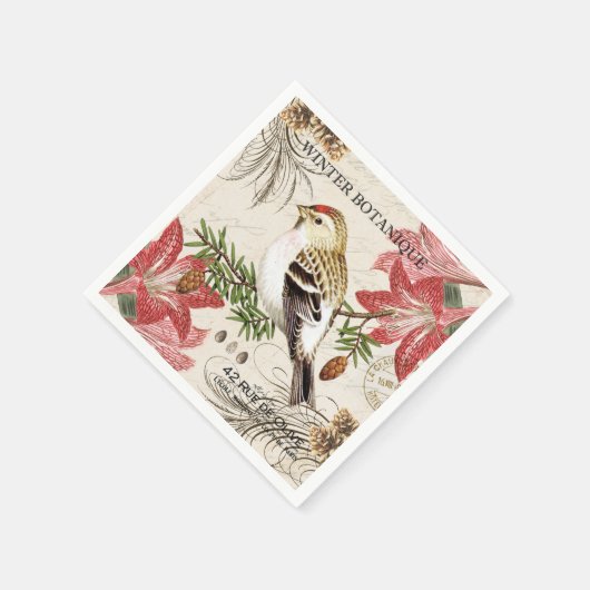 moderner Vintager Wintervogel Serviette (Ecke)