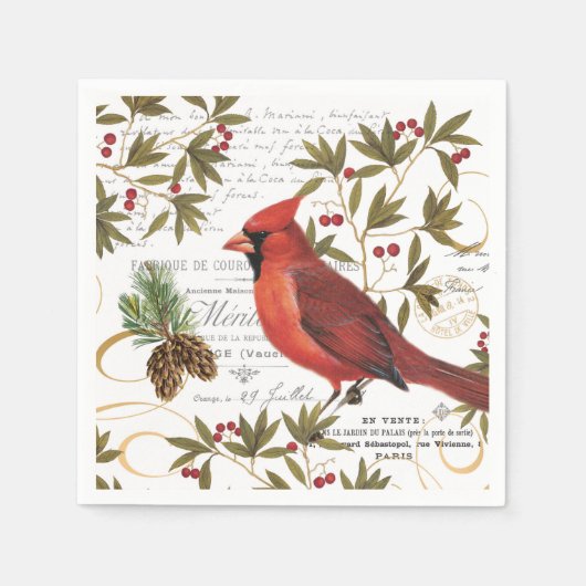 moderner Vintager Winterwald Kardinal Serviette (Vorderseite)