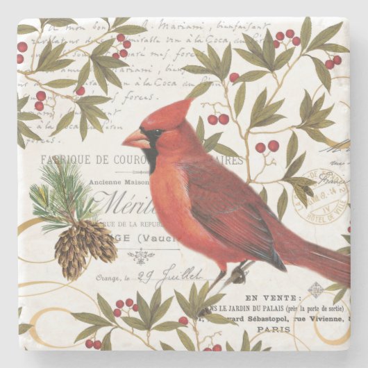 moderner Vintager Winterwald Kardinal Steinuntersetzer (Vorderseite)