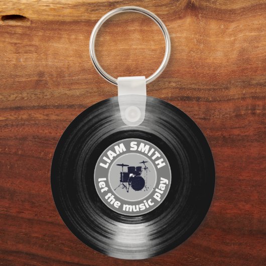 Moderner Vinyl Record Drums Schlüsselanhänger (Rückseite)