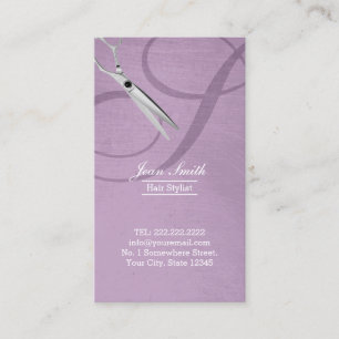 Moderner violetter Skript-Monogramm-Haar-Stylist Visitenkarte