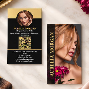 Moderner Visagist QR-Code Foto Schwarz Gold Visitenkarte