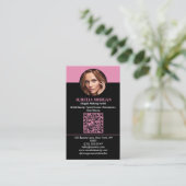 Moderner Visagist QR-Code Foto Schwarz Rosa Visitenkarte (Stehend Vorderseite)