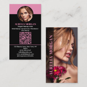Moderner Visagist QR-Code Foto Schwarz Rosa Visitenkarte