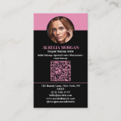 Moderner Visagist QR-Code Foto Schwarz Rosa Visitenkarte (Vorderseite)