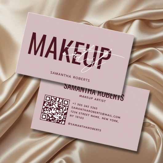Moderner Visagist QR-Code pink rot Visitenkarte