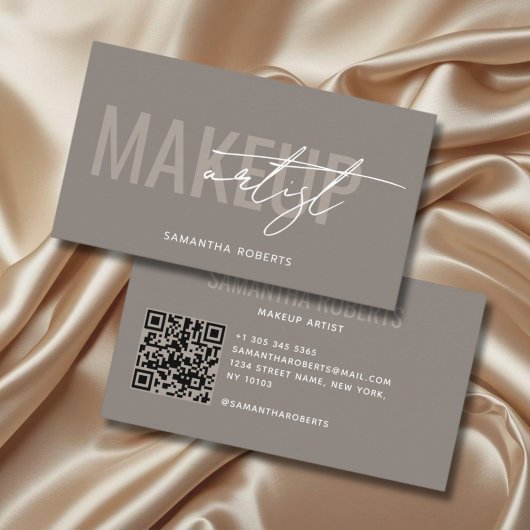 Moderner Visagist QR-Code taupe Visitenkarte