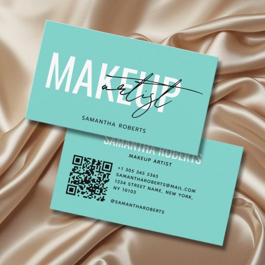 Moderner Visagist QR-Code teal Visitenkarte