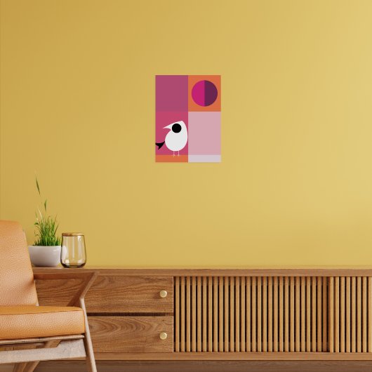 Moderner Vogel-Farbblock Rosa Orange Poster (Wohnzimmer 2)