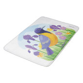 Moderner Vogel mit Iris Blume Blumenmuster Badematte (Schrägansicht)