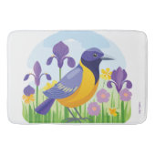 Moderner Vogel mit Iris Blume Blumenmuster Badematte (Vorderseite)