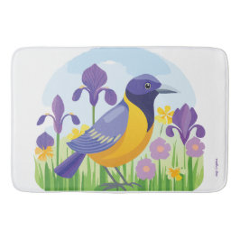 Moderner Vogel mit Iris Blume Blumenmuster Badematte