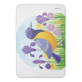 Moderner Vogel mit Iris Blume Blumenmuster Badematte (Vorderseite Vertikal)