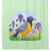 Moderner Vogel mit Iris Blume Blumenmuster Duschvorhang (Vorderseite)