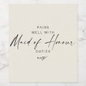 Moderner Vorschlag für die Script-Trauzeugin Weinetikett (Einzelnes Label)