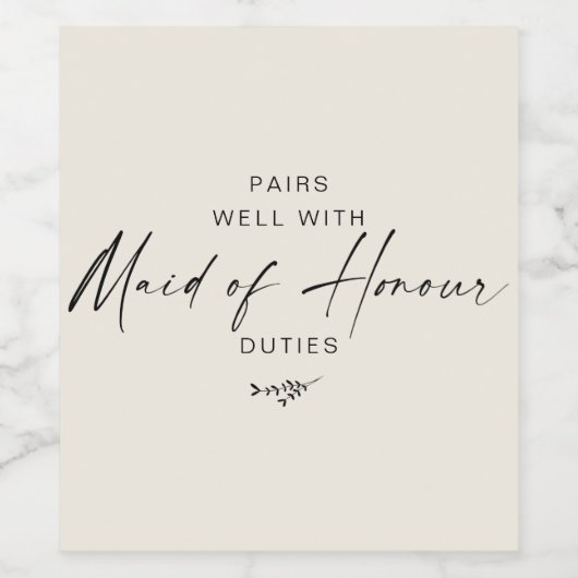 Moderner Vorschlag für die Script-Trauzeugin Weinetikett (Einzelnes Label)