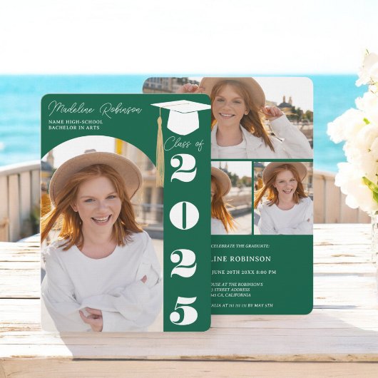 Moderner Waldgrün schick 4 Foto Abschluss Einladung