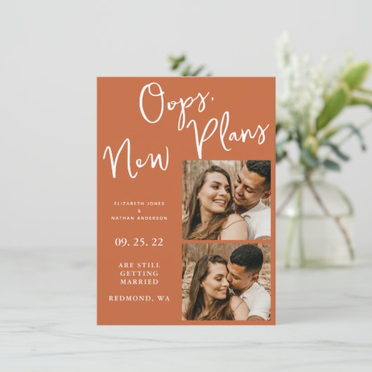 Moderner Wandel Datum Hochzeit Terrakotta - Aufbru Save The Date (Stehend Vorderseite)