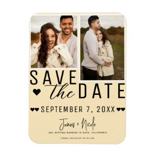 Moderner Warm Custard Save the Date 2 Foto Hochzei Magnet