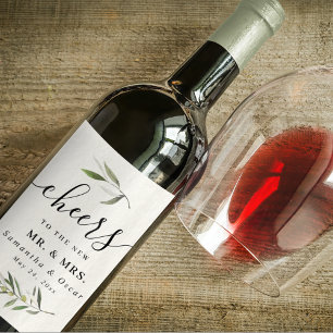 Moderner Wasserfarbe Grüner Olivenzweig  Weinetikett