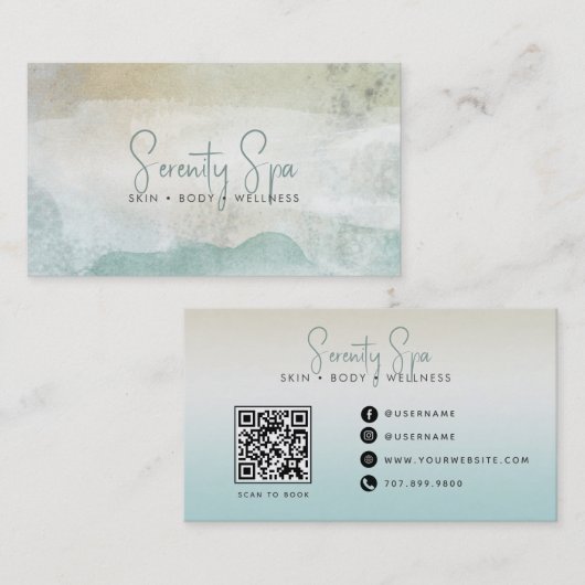 Moderner Wasserfarbe-Spa-QR-Code Visitenkarte (Vorne/Hinten)