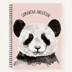 Moderner Wasserfarben-Panda mit Namen und Pastellr Notizblock