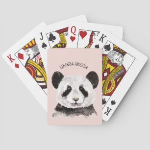 Moderner Wasserfarben-Panda mit Namen und Pastellr Spielkarten