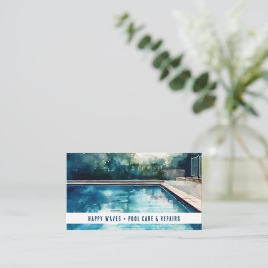 Moderner Wasserfarben-Pool-Pflegeassistent Visitenkarte (Stehend Vorderseite)