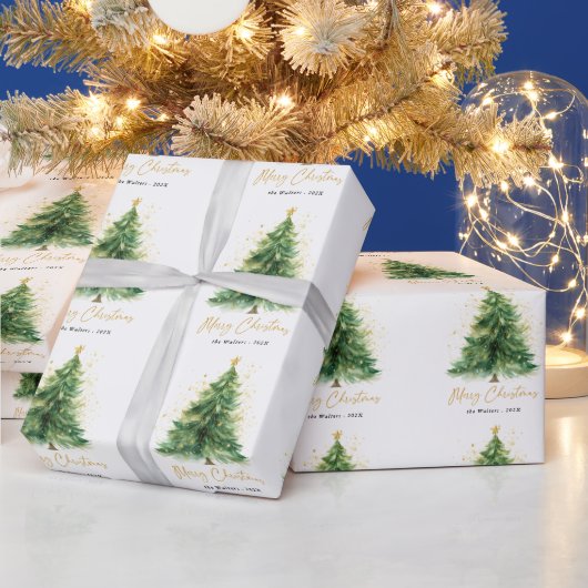 Moderner Wasserfarben-Weihnachtskiefer Geschenkpapier (Feiertage)