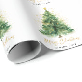 Moderner Wasserfarben-Weihnachtskiefer Geschenkpapier (Rolleneckpunkt)