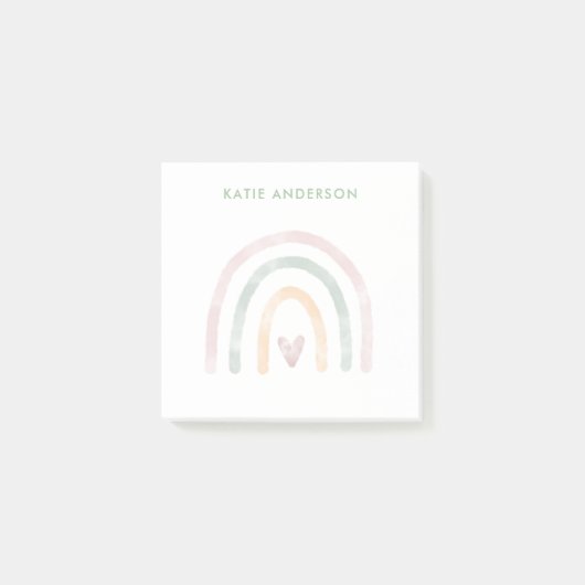 Moderner Wasserfarbenbogen mit Herz Post-it Klebezettel (Vorderseite)