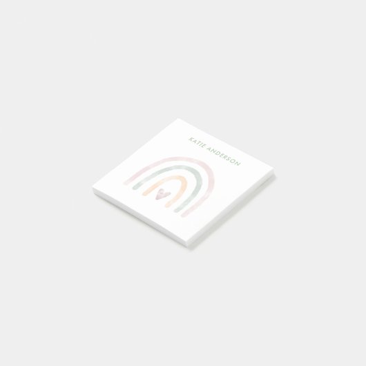 Moderner Wasserfarbenbogen mit Herz Post-it Klebezettel (angewinkelt)