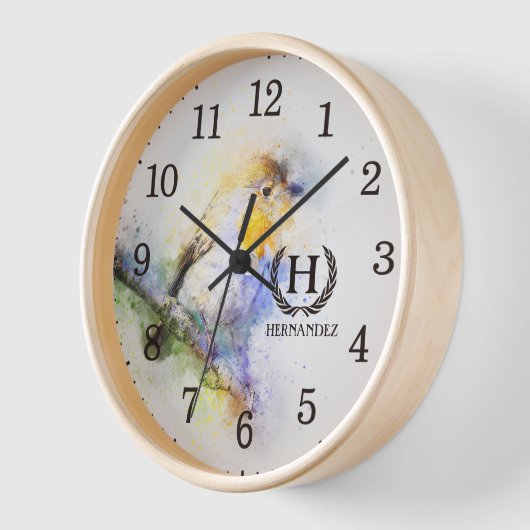 Moderner Wasserfarbengel, Monogramm-Holzwand Uhr (Winkel)