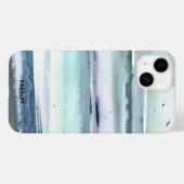 Moderner Wasserfarbensee Personalisierter Name Case-Mate iPhone Hülle (Rückseite (Horizontal))
