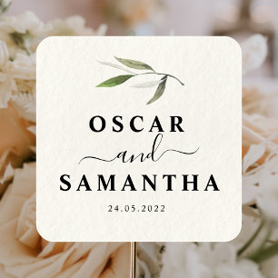 Moderner Wasserfarbton Grüner Olivenzweig Quadratischer Aufkleber