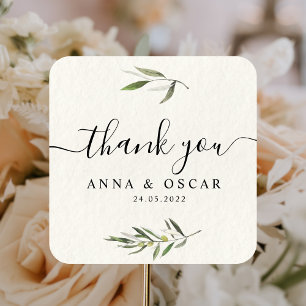 Moderner Wasserfarbton Grüner Olivenzweig  Quadratischer Aufkleber