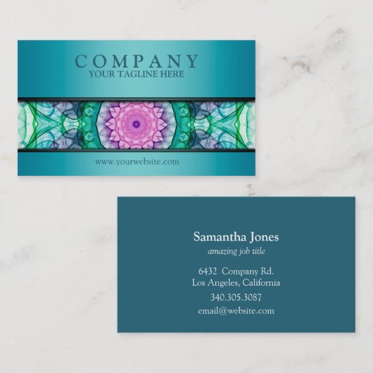 moderner Wasserlilie Mandala aquamarin Visitenkarte (Vorne/Hinten)